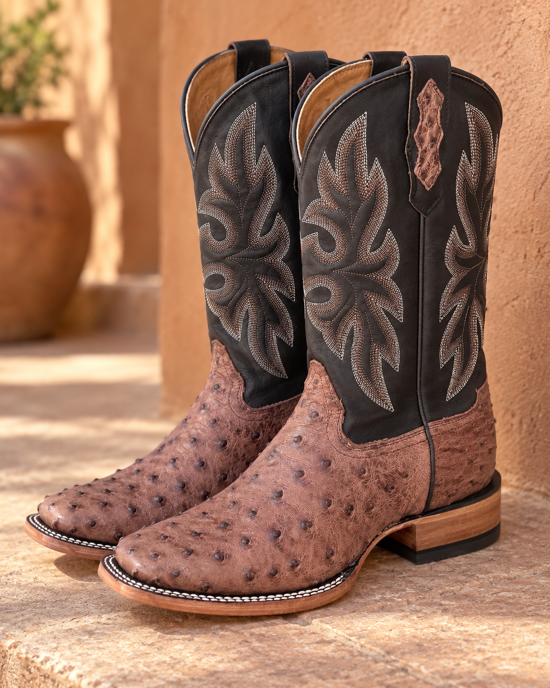 Bota Vaquera Piel de Avestruz Café