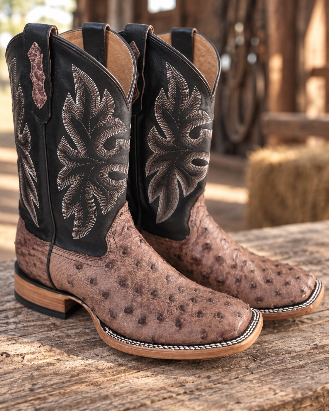 Bota Vaquera Piel de Avestruz Café