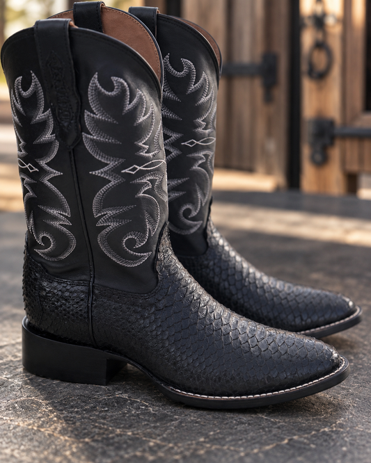 Bota Vaquera Piel de Pitón Negro