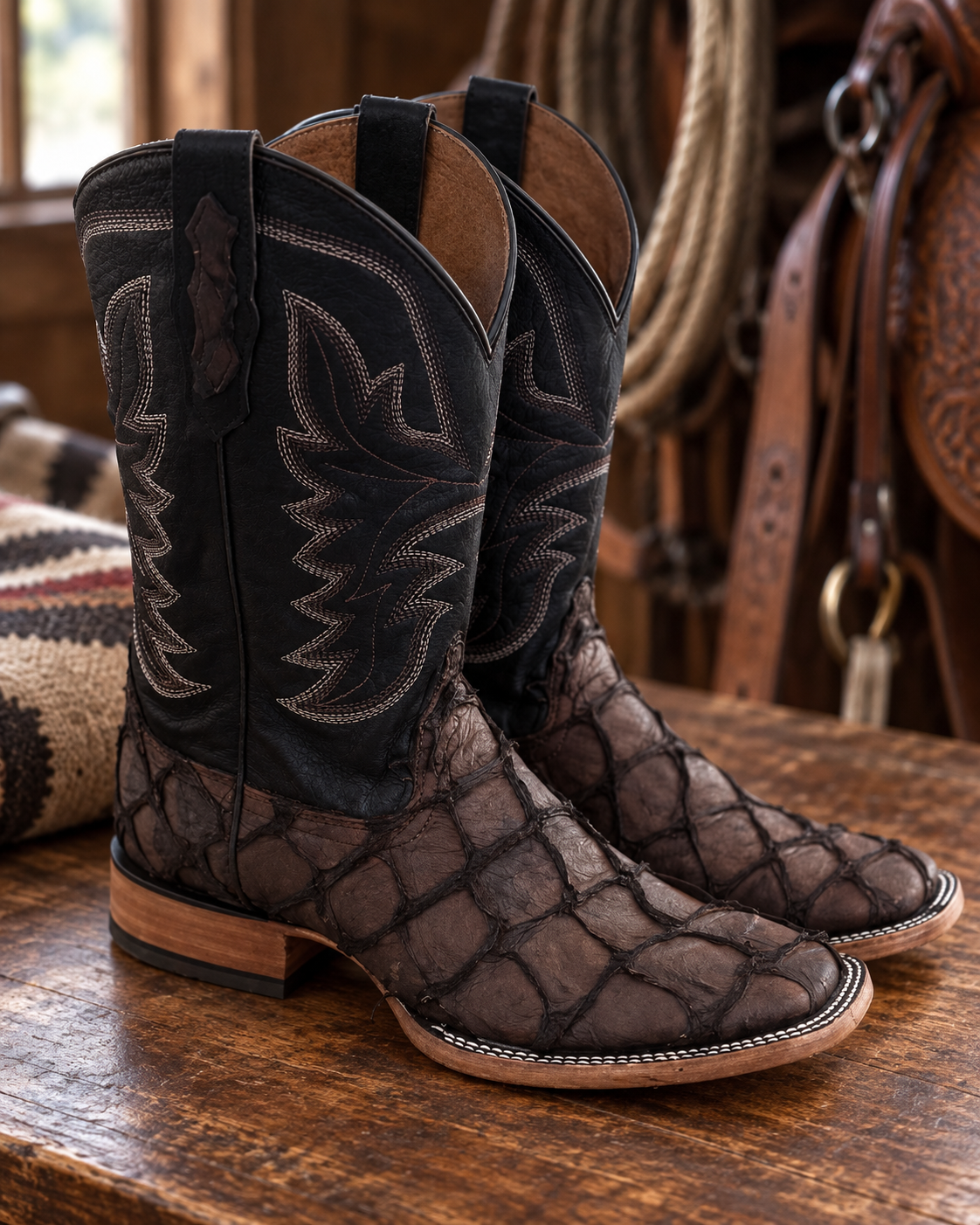 Bota Vaquera Piel de Pirarucú Café